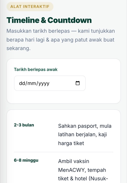 Timeline & countdown persediaan dalam portal